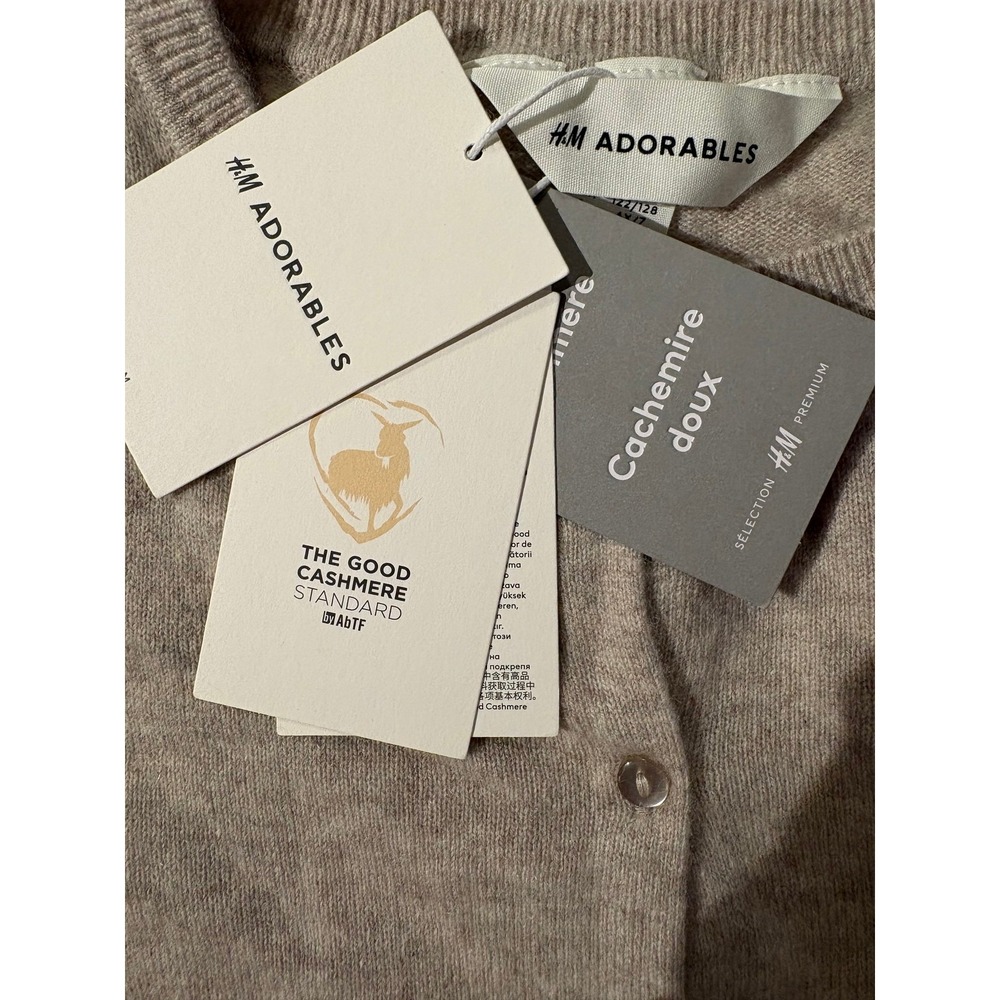 H&M Adorables Kids 100% Cashmere Cardigan Beige Button Front US 6/7 - Picture 4 of 7